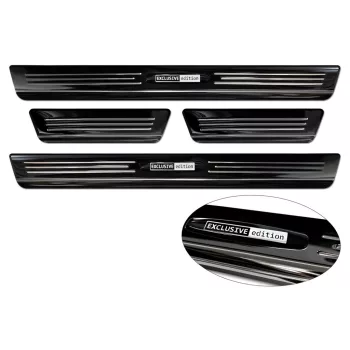   Avisa protecție de prag din oțel lustruit neagră "Exclusive Edition" 3D cu emblemă (din 4 bucăți) SEAT ARONA, ARONA XCELLENCE, ARONA FR 2017-2021, FL 2021->