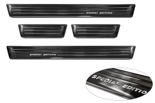 Avisa protecție de prag din oțel neagră "Special Edition" (din 4 bucăți) crom cu inscripție VW POLO VI HATCHBACK 2017-FL.2021->