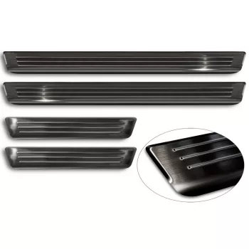   Avisa protecție de prag din oțel neagră ștanțat "Lines" (din 4 bucăți) TIGUAN II 2015-2020, FL2020->/eHybrid 2020->2024, TIGUAN II R-Line 2015-2020 stb.