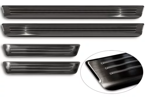 Avisa protecție de prag din oțel neagră ștanțat "Lines" (din 4 bucăți) TIGUAN II 2015-2020, FL2020->/eHybrid 2020->2024, TIGUAN II R-Line 2015-2020 stb.