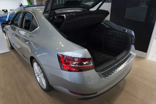 Avisa protecție bară spate din oțel argintiu satin SKODA SUPERB III liftback limousine 2015-2019, FL 2019->FL2019-2023