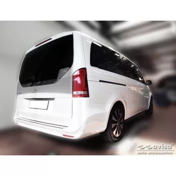   Avisa protecție bară spate din oțel argintiu cu oglindă cu lungime extinsă MERCEDES V Class W447/VITO III/Marco Polo 2014-2019, FL2019-2024, FL 2024->