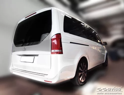 Avisa protecție bară spate din oțel argintiu cu oglindă cu lungime extinsă MERCEDES V Class W447/VITO III/Marco Polo 2014-2019, FL2019-2024, FL 2024->