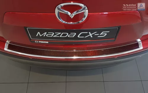 Avisa protecție bară spate din oțel oglindă, din carbon roșu-negru și din oțel și carbon Mazda CX-5 I 2012-2014, FL2014-2017