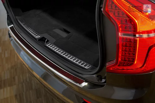 Avisa protecție bară spate din oțel oglindă, roșu-negru din carbon și oțel Volvo XC90 II 2015-2019 FL.2019-2024 FL.2024->