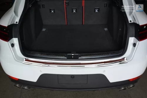 Avisa protecție bară spate din oțel oglindă, din carbon roșu-negru și oțel PORSCHE MACAN 2013-2019, FL2019->2021, FL 2021->