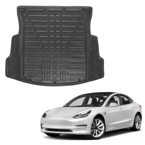 EgriAuto tavă de portbagaj neagră antiderapantă Tesla Model 3 2017- (Spate csomagtér)